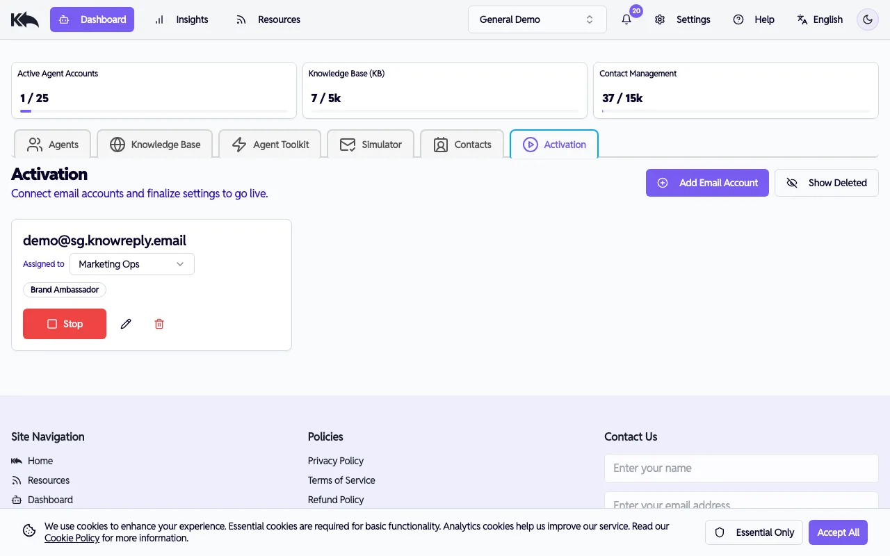 Activation tab for going live