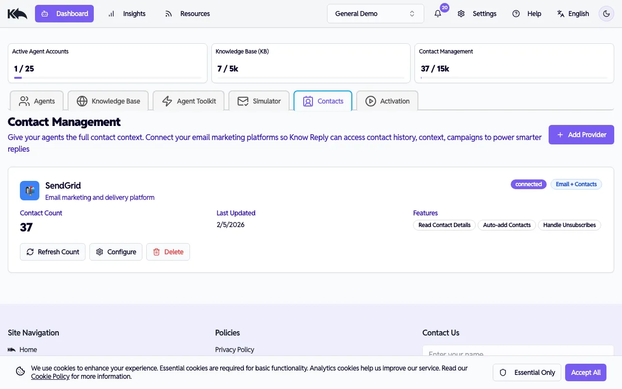 Contacts and email accounts