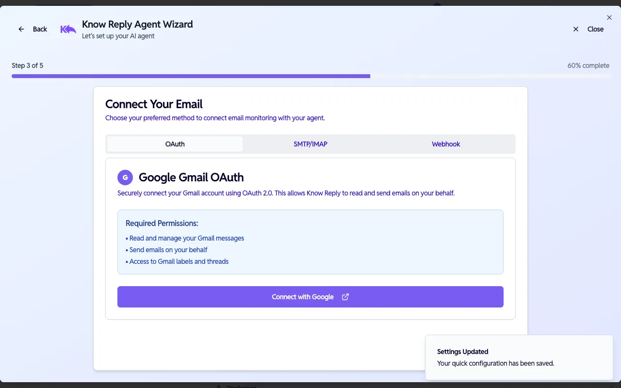 Wizard Step 3 — connect email